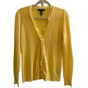 Lauren Ralph Lauren Canary Yellow Linen Cotton Cardigan Top Women’s Sz Small